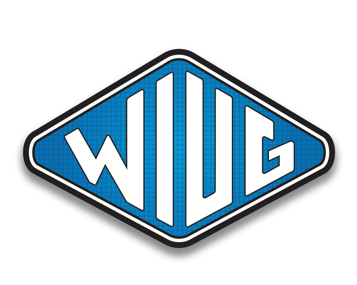 Knafs WIUG sticker, a blue and white shield-shaped logo decal