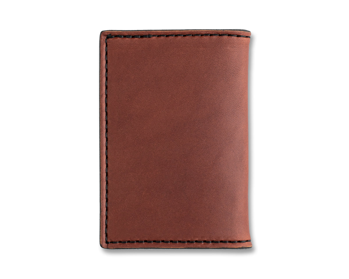 Leather Strop Wallet for Pocket Knives in oxblood leather, back view, closed