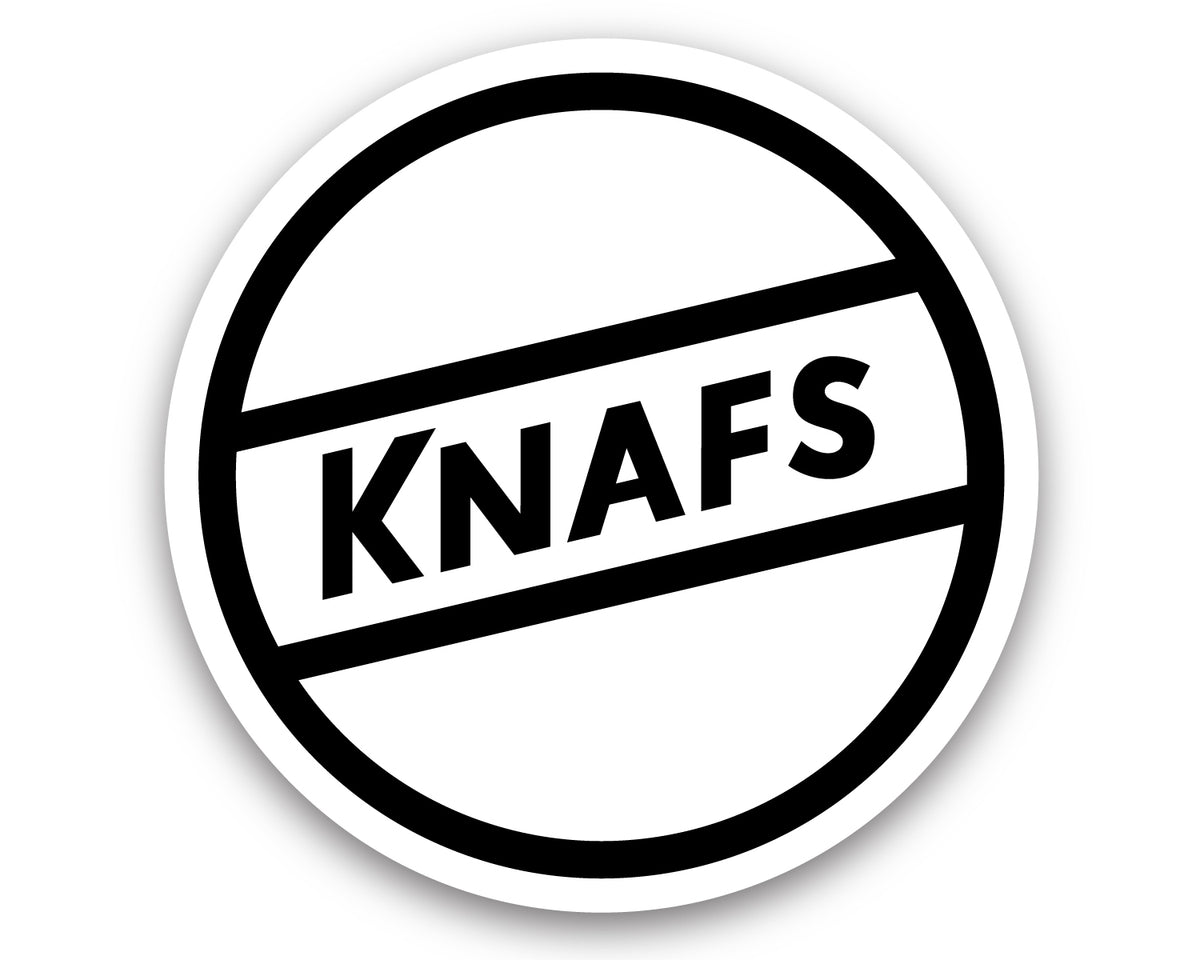 Knafs official circular sticker with black-and-white knife logo, 3 inch diameter