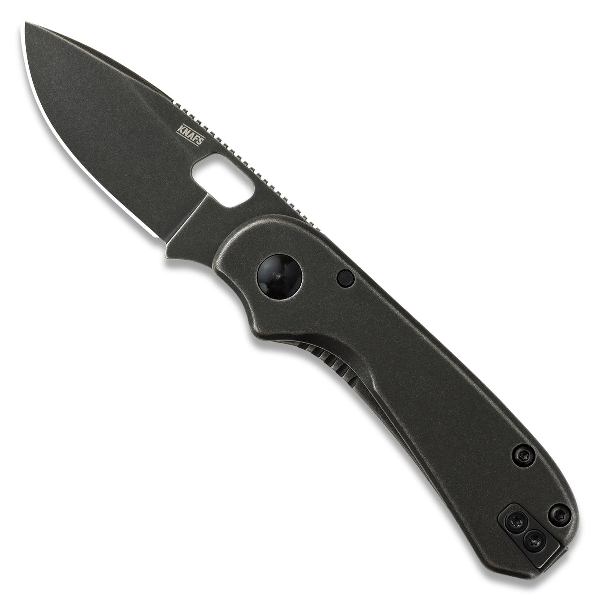 Black folding knife with a visible Knafs logo on a white background

KNAFS-00325 Lander 5 Pocket Knife Black Stonewash front open