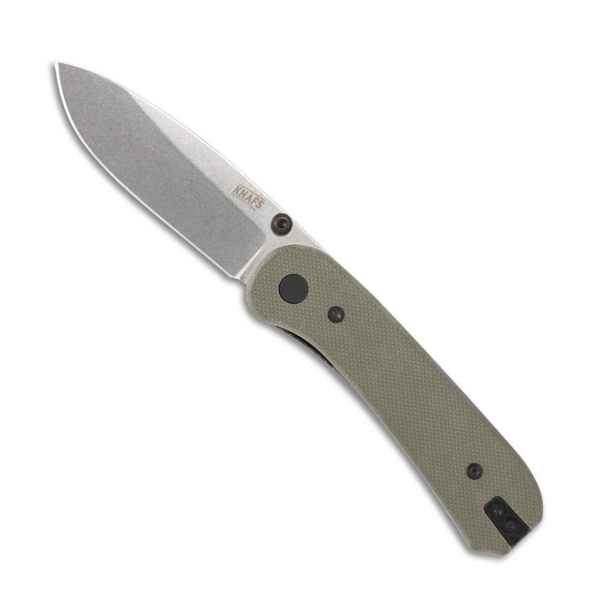 Lander 1 Pocket Knife - Gray Stonewash Blade - OD Green G10 Handles - Open Front
