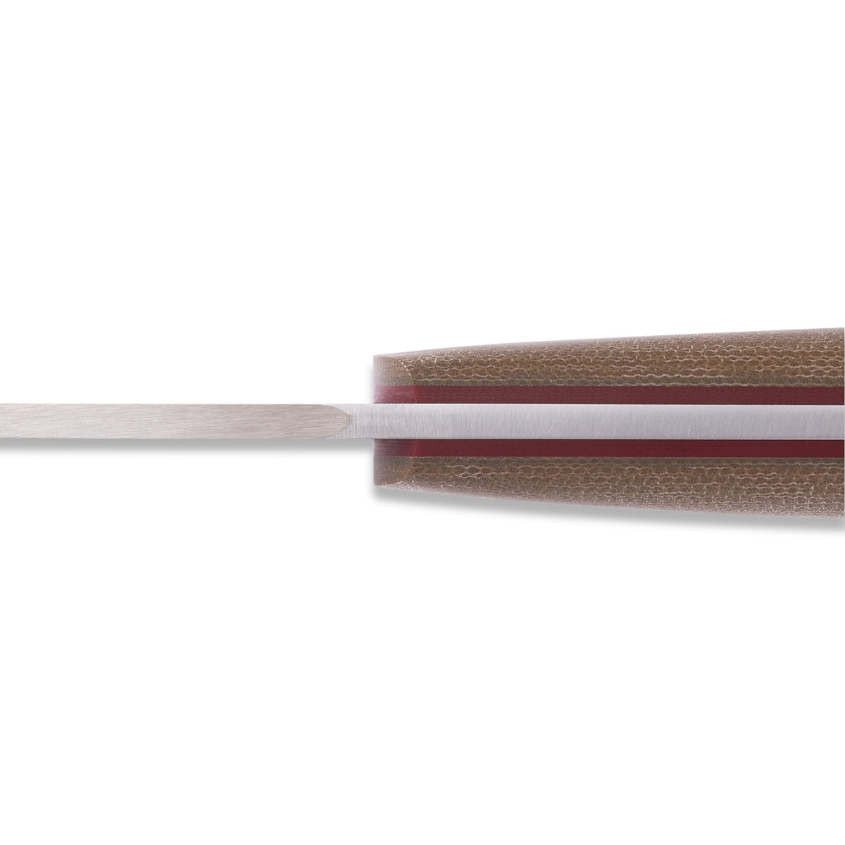 Large Lulu Fixed Blade Knife in A2 steel shown edge-on to highlight the blade profile