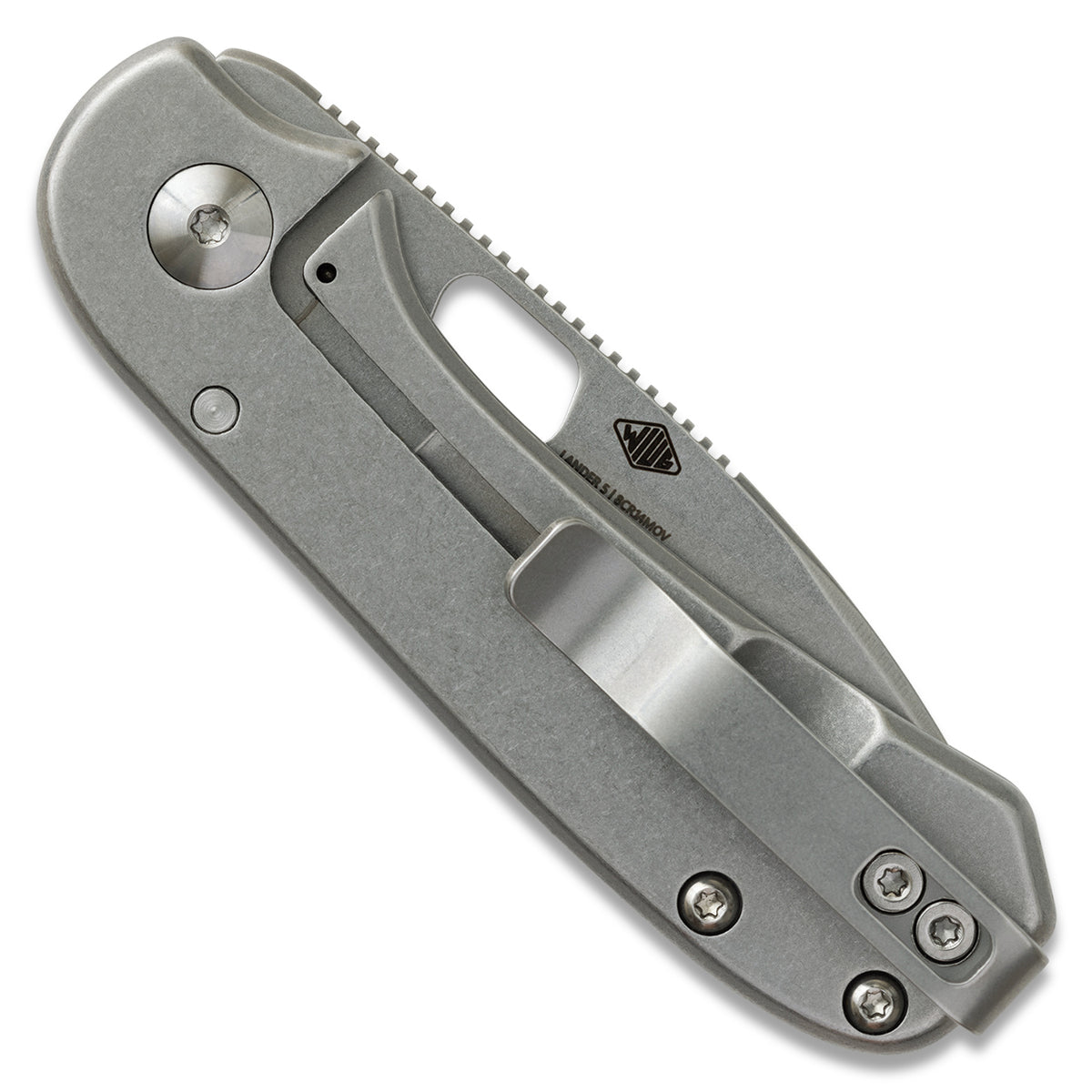 KNAFS-00396 
Lander 5 Silver folding knife on a white background
