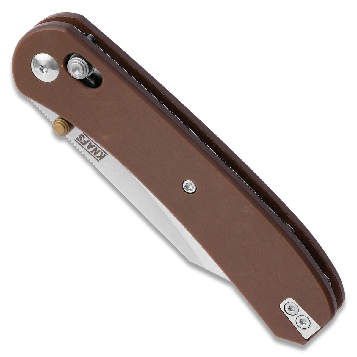 Lander 2 pocket knife with clip point blade in satin finish, closed, angled spine view