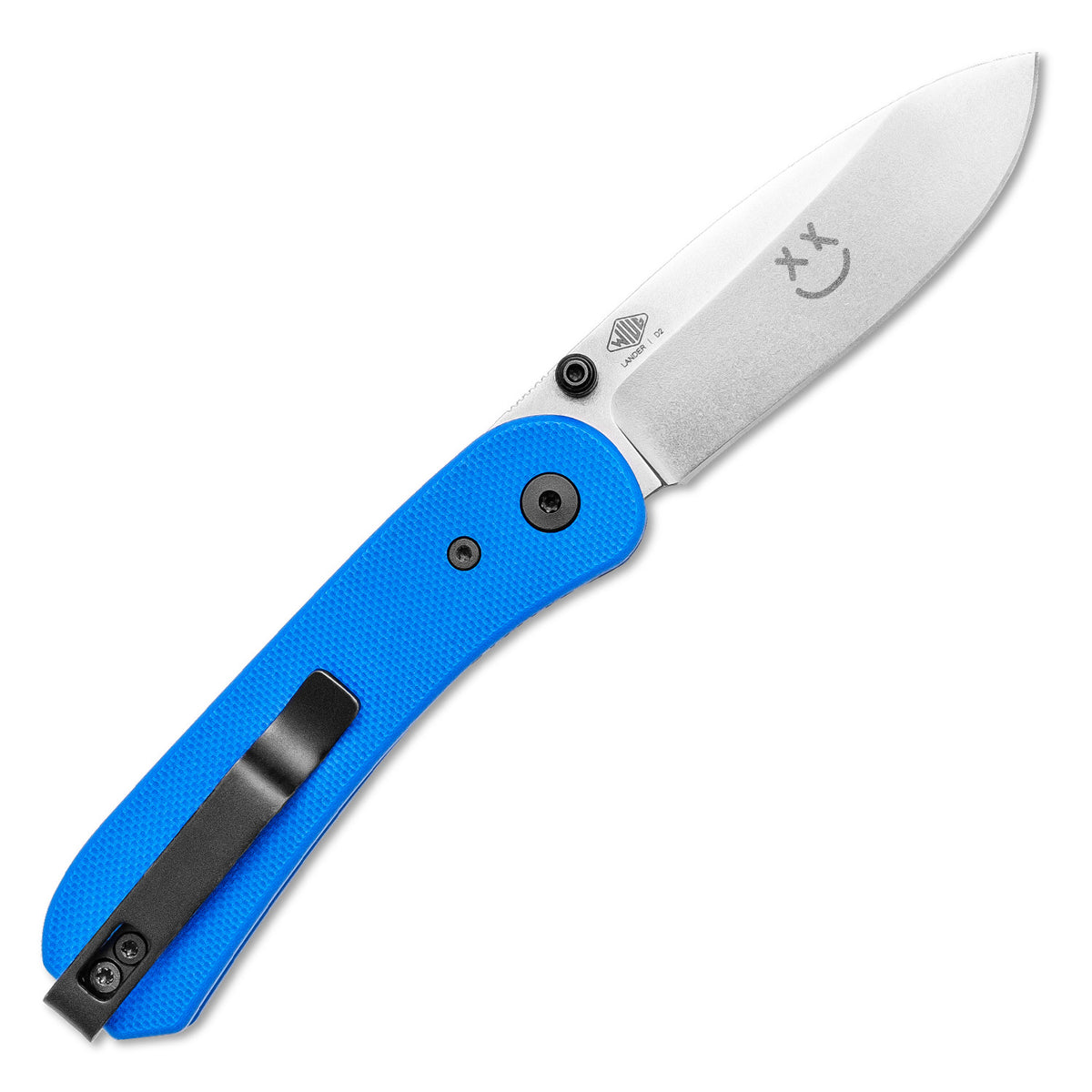 BLEM Lander 1 Pocket Knife in Blue G10, open, standalone product shot