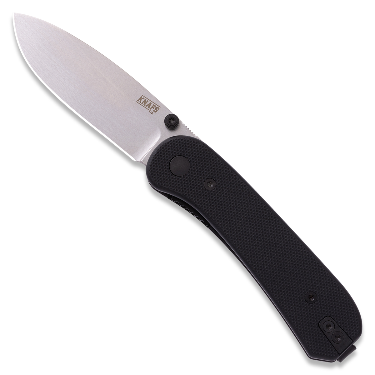 Lander 1 Pocket Knife - Gray Stonewash Blade - Black G10 Handles - Open Front