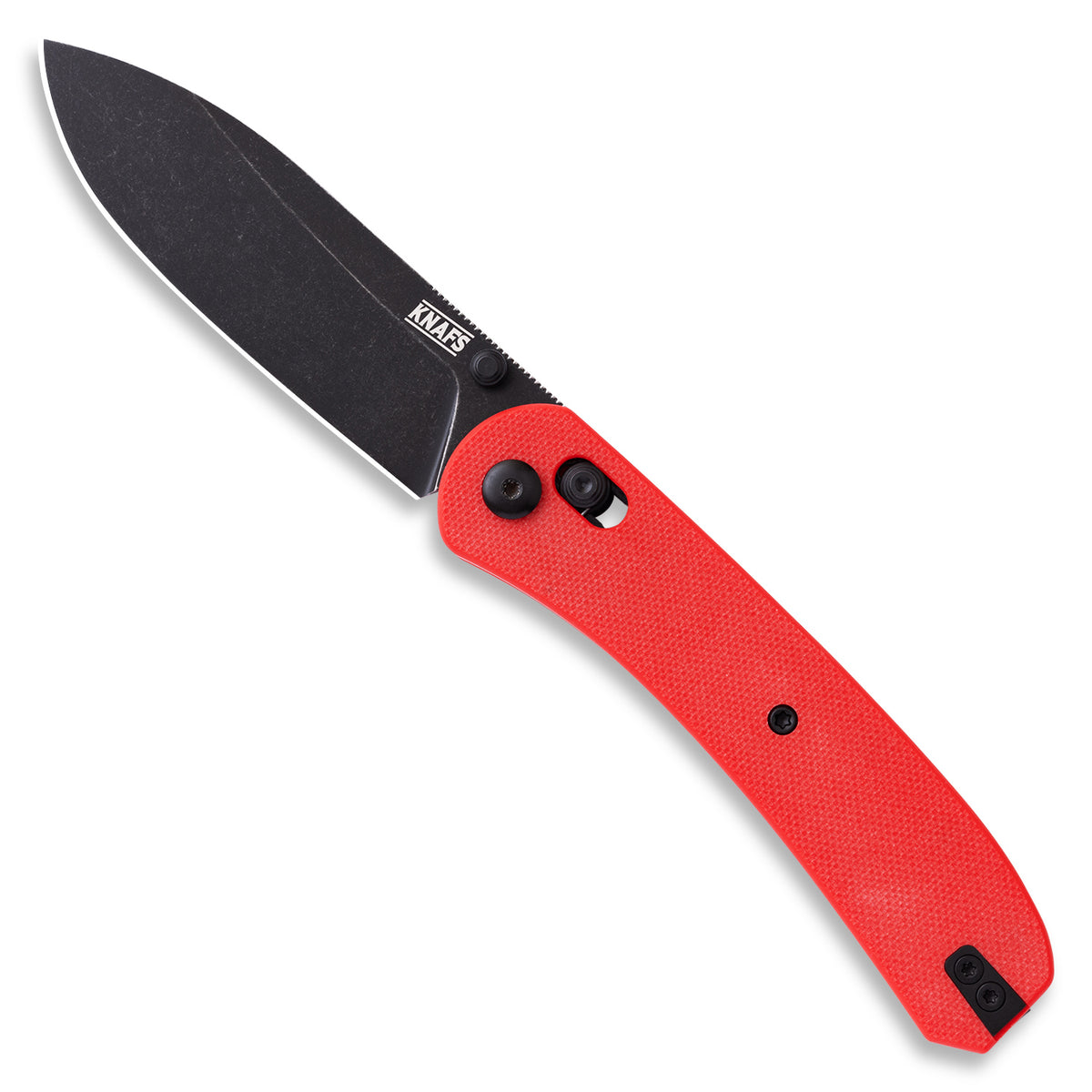 Lander 2 Pocket Knife - Flat G10 Scales - Pre-built - Black Stonewash - Red handle
