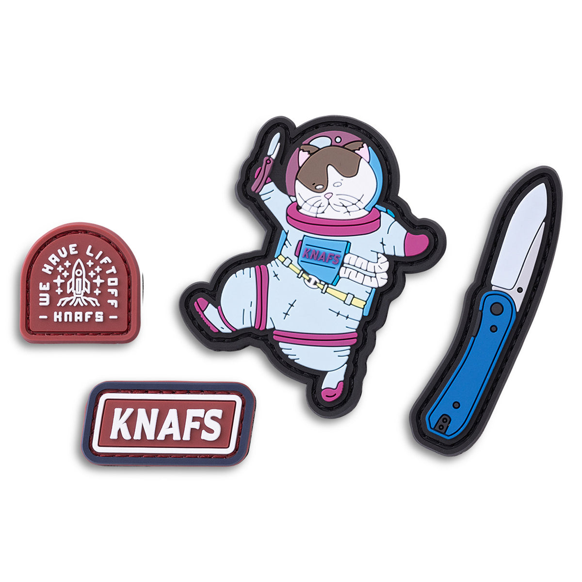Knafs patch pack of four embroidered patches including Gary the Space Kitty and Knafs logo