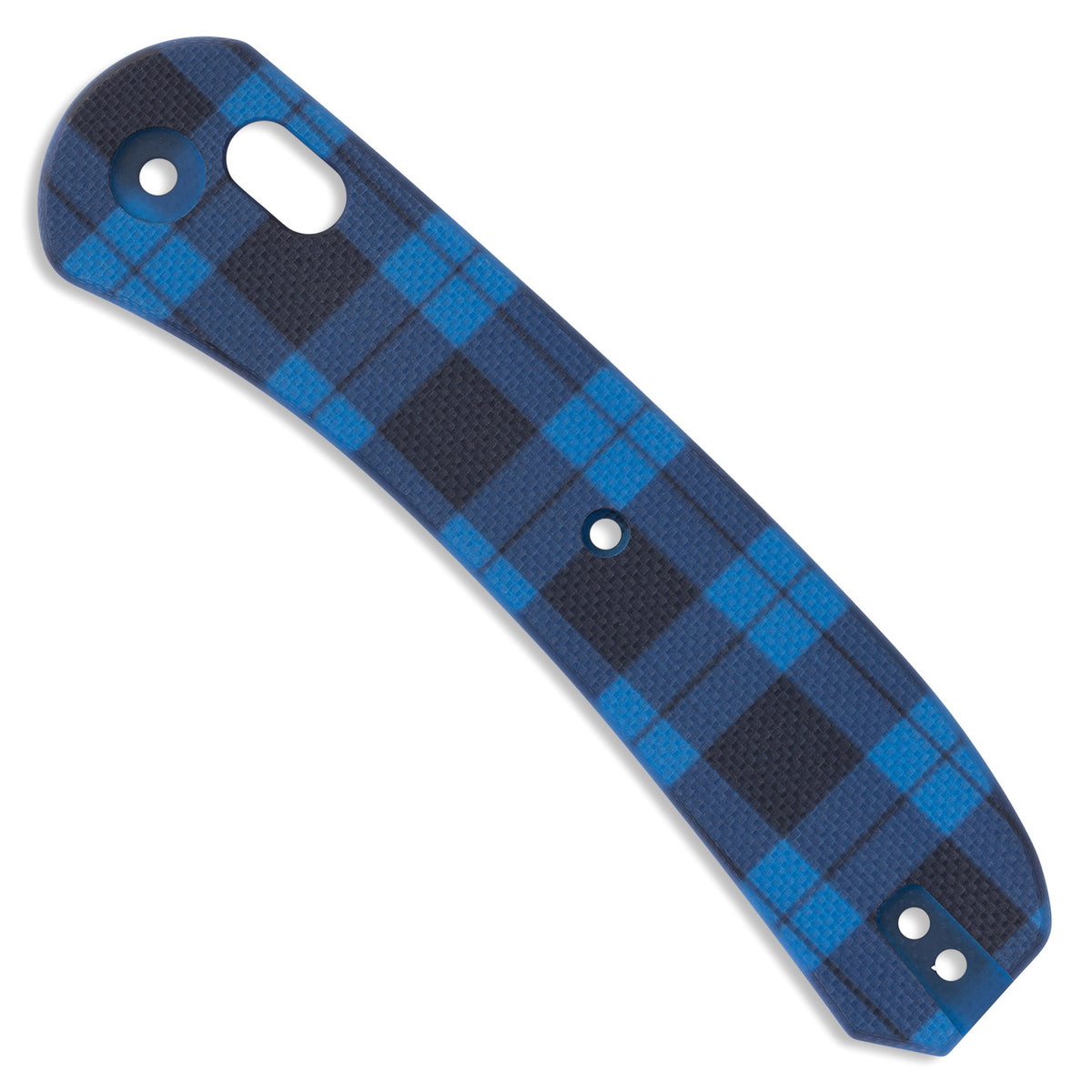 Blue flannel plaid G10 knife scales, front view