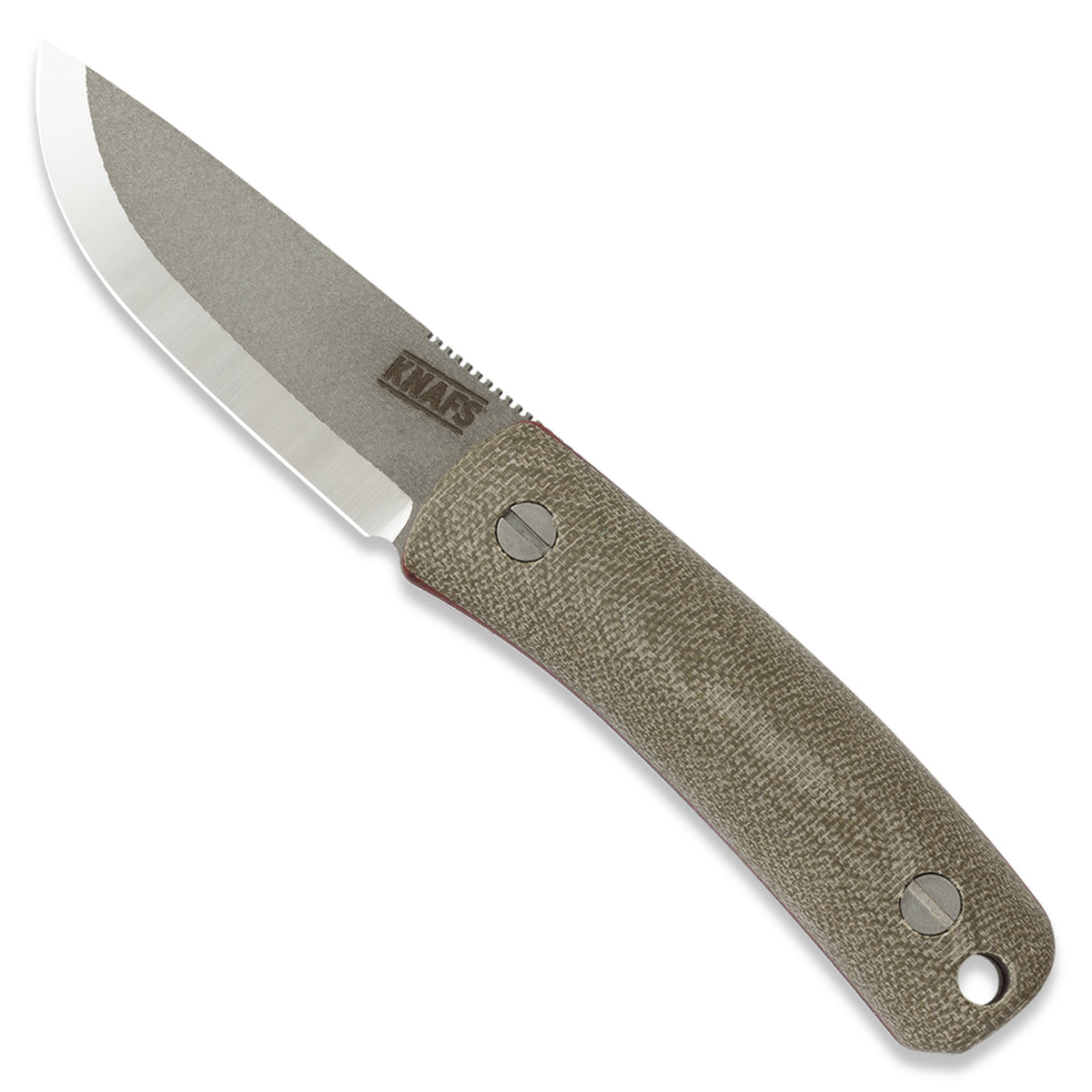 Blemished Lulu fixed blade knife with stonewashed MagnaCut blade, back view