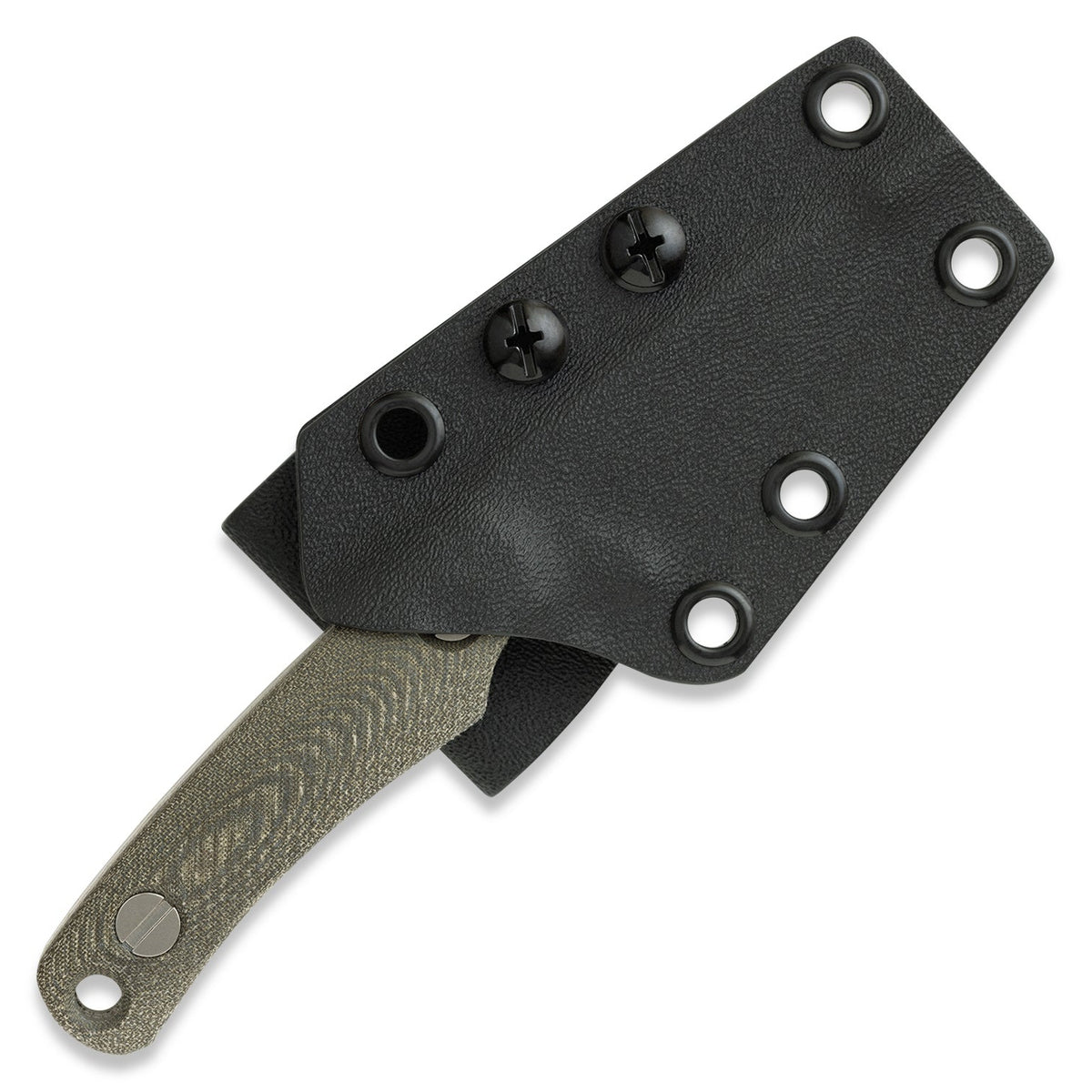 KNAFS-00596 Little-Lulu Stonewash MagnaCut Green Micarta front with sheath