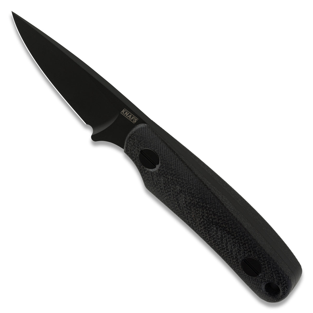 Little Lulu Fixed Blade Knife - Black Cerakote MagnaCut - Black Micarta in a white background