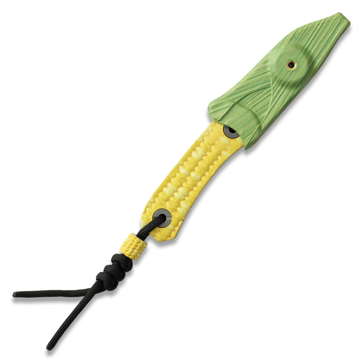 KNAFS-00642 fixed blade knife with yellow corn scales in corn husk sheath. Lander 4 Corn Knife.
