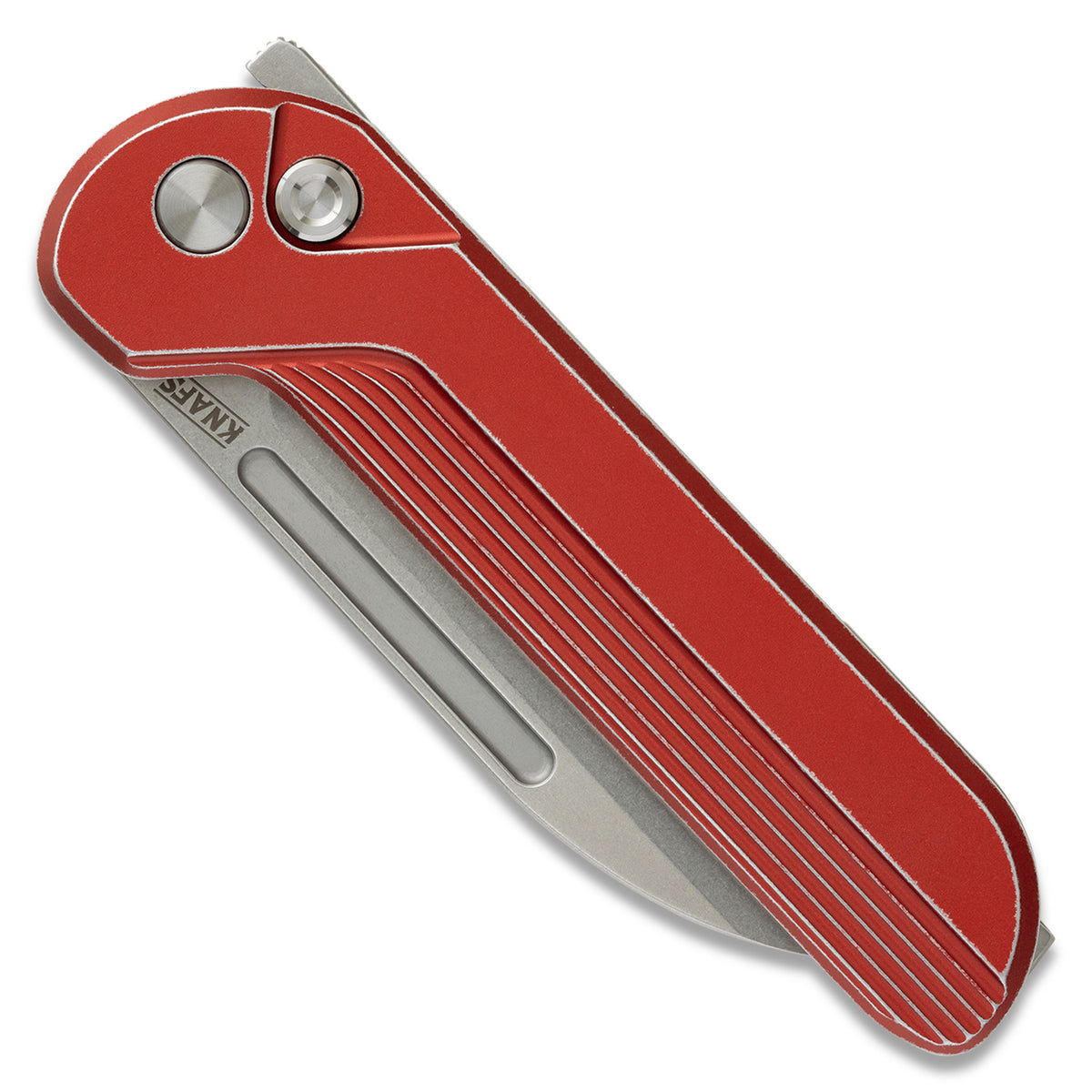 Capcom pocket knife with Re-Entry Red handle, closed, back view