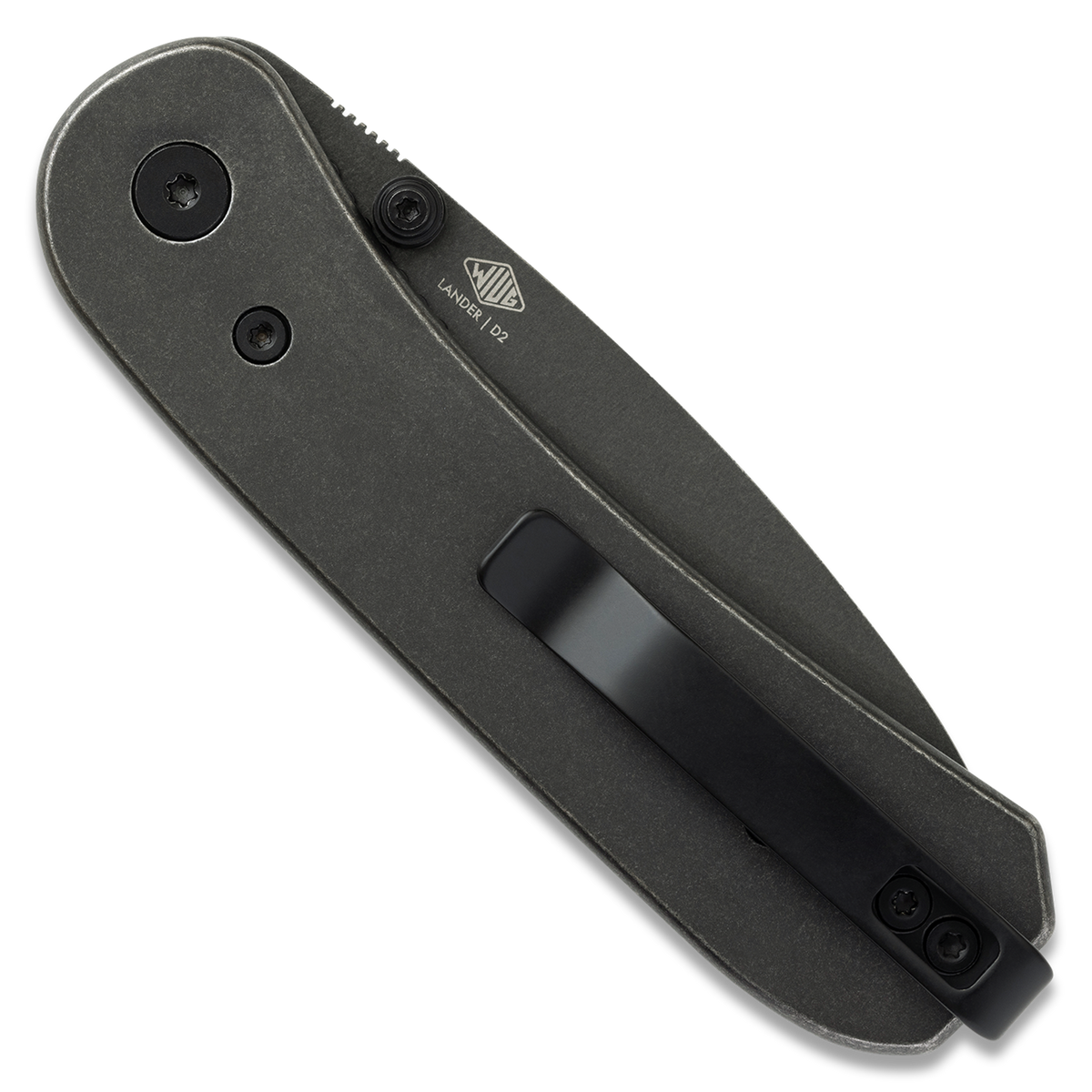 KNAFS-00647 Lander 1 Pocket Knife - Black Stonewash Steel - Black Stonewash D2 Open Back