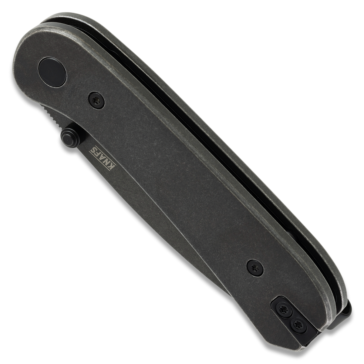 KNAFS-00647 Lander 1 Pocket Knife - Black Stonewash Steel - Black Stonewash D2 Open Top