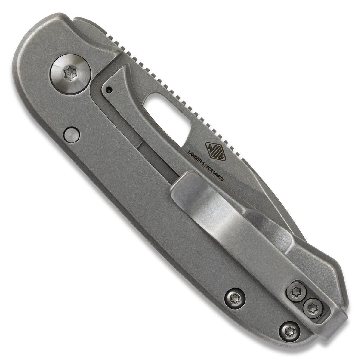 Lander 5 pocket knife, OG Washington edition, gray stonewashed, closed, front view