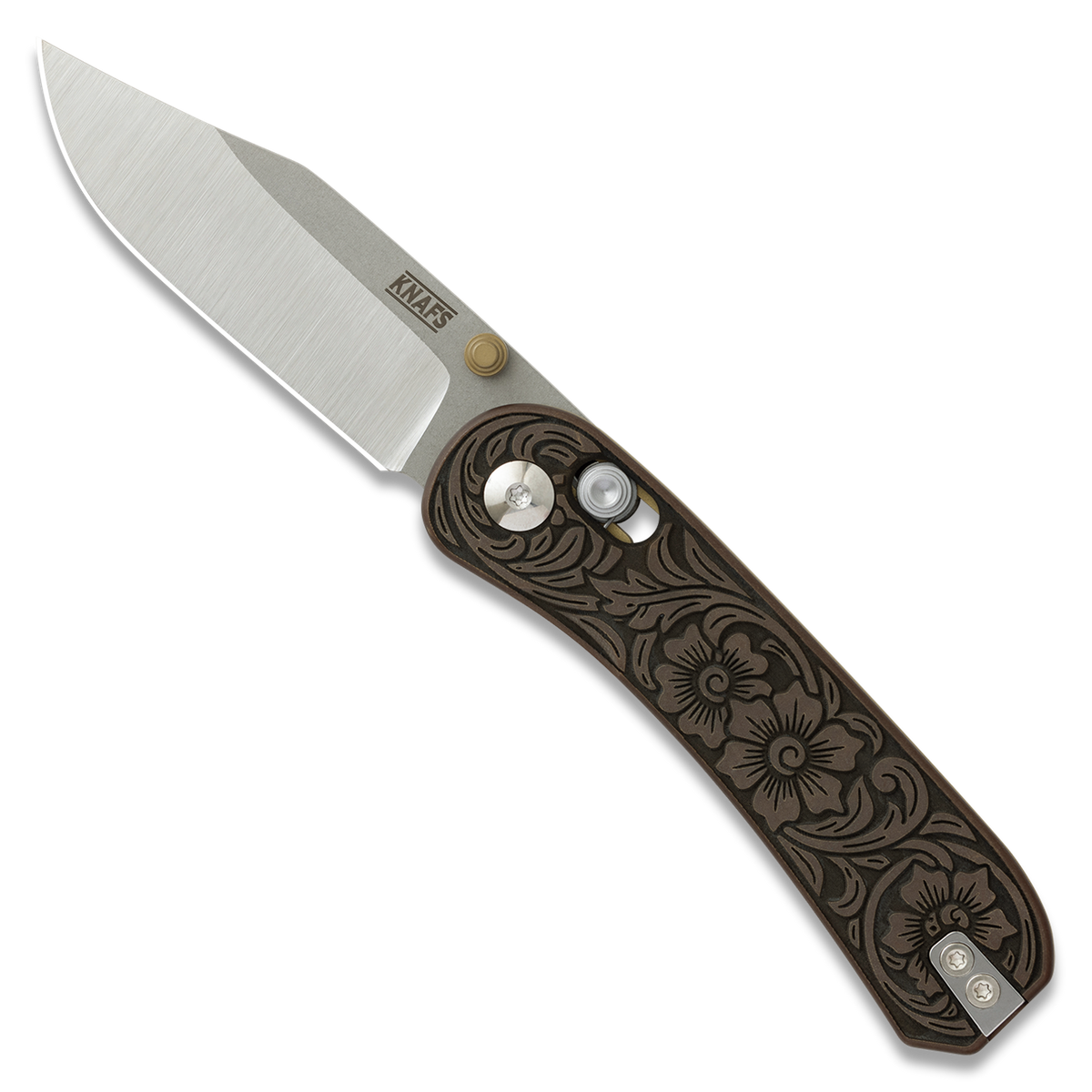 Lander 3 knife, Filigree Western clip point edition, open, front view