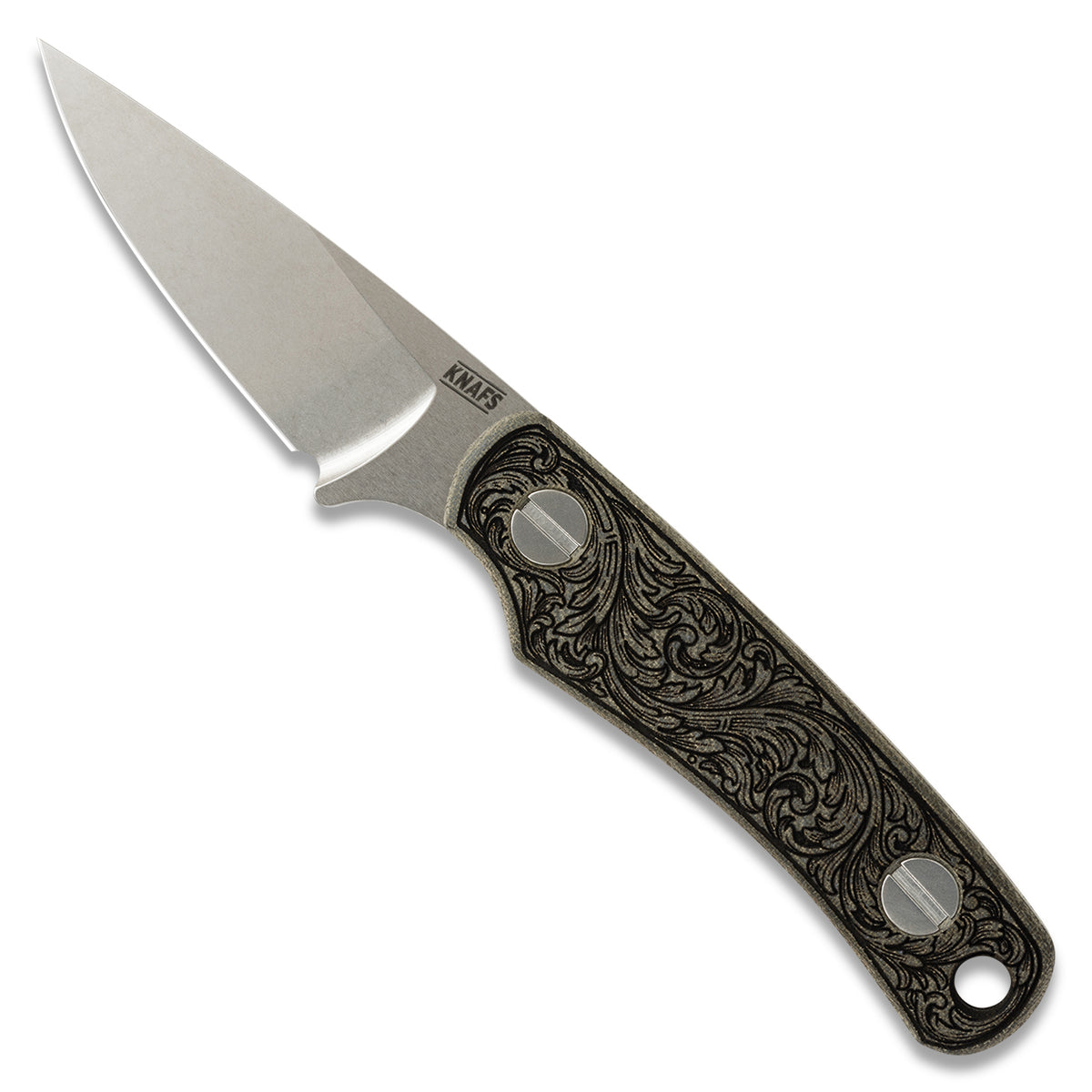 Little Lulu fixed blade knife with filigree engraved blade, Texas exclusive edition, out of sheath