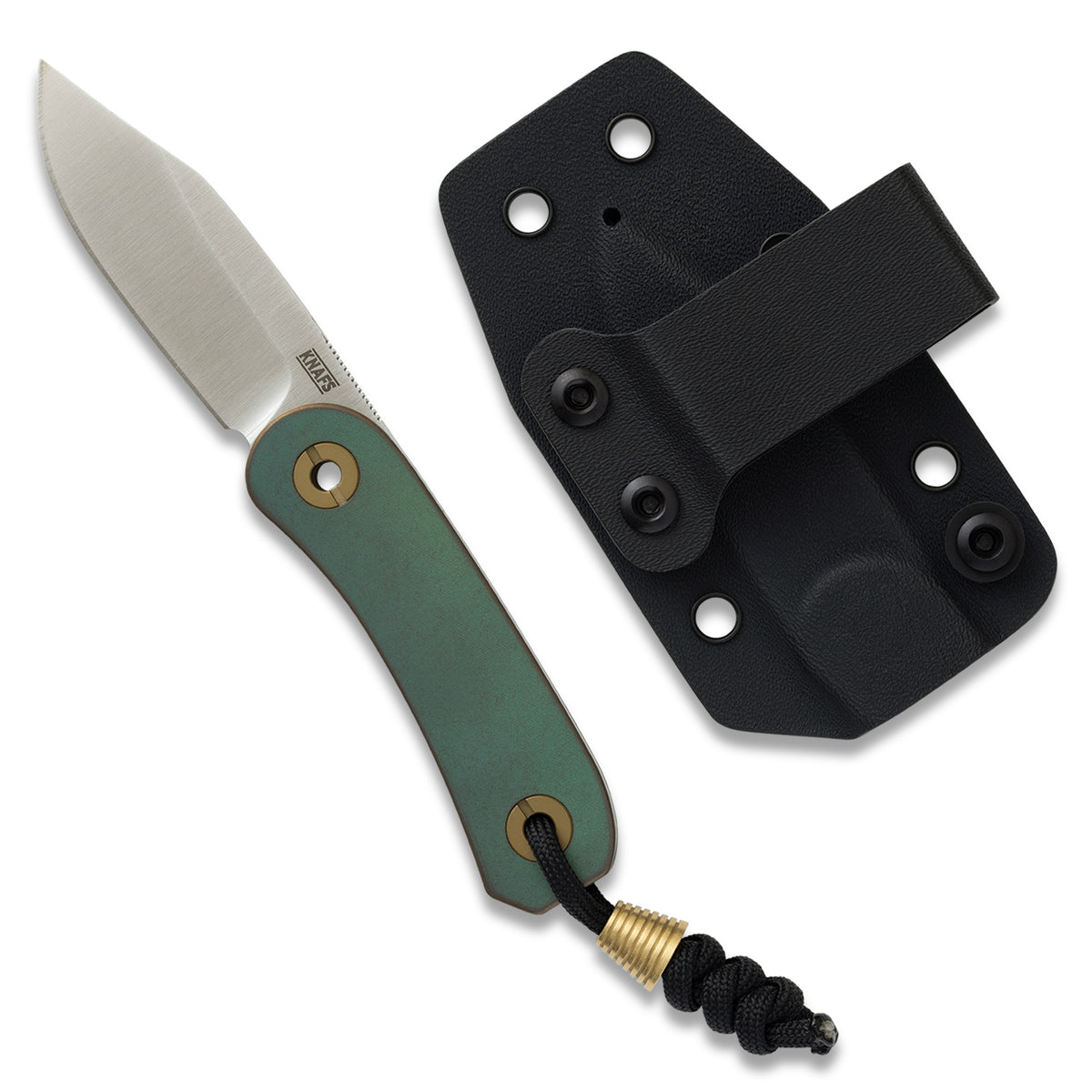 Lander 4 Lady Liberty edition pocket knife with sheath, open, angled view