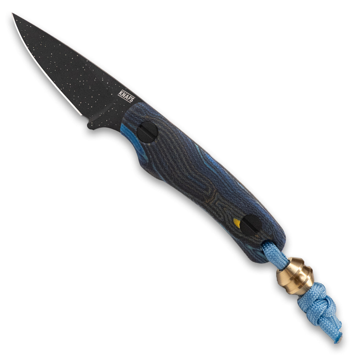 Little Lulu fixed blade knife, Starry Night edition, blue and gold handle, front view