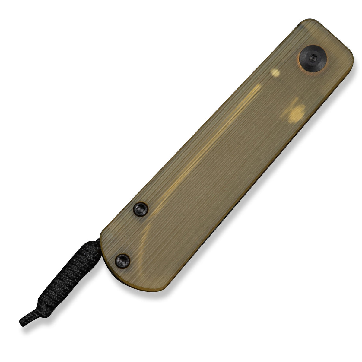 Slippy Sendy pocket knife with tan Ultem handle, closed, front view