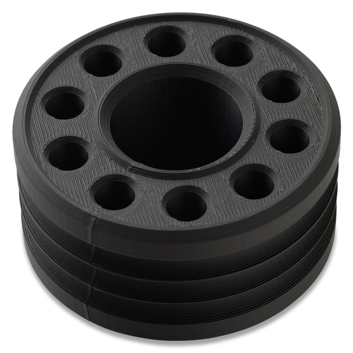 Launchpad 3D printed bit holder for 1/4 inch bits, black, top view showing bit slots
