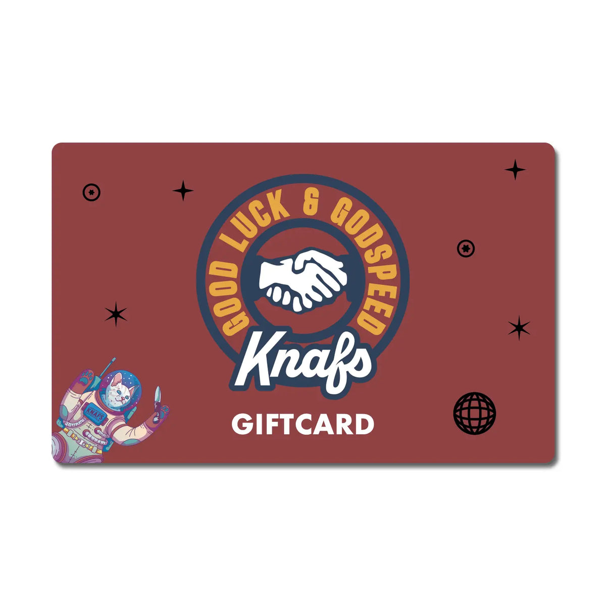 Knafs Digital Gift Card graphic with knife illustration on a dark red background