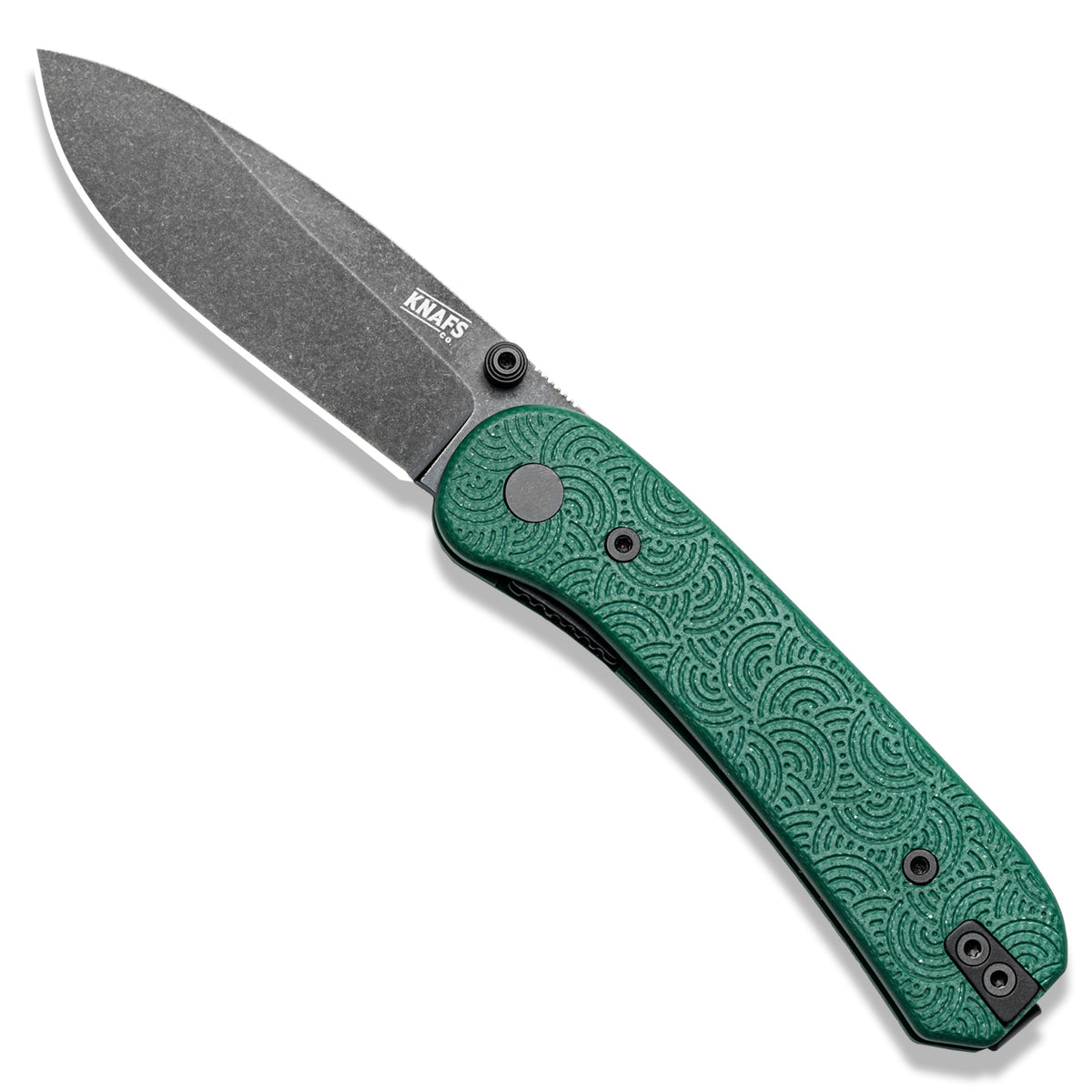 Knafs x Urban EDC Lander Seigaiha knife in green, open, textured wave-pattern handle