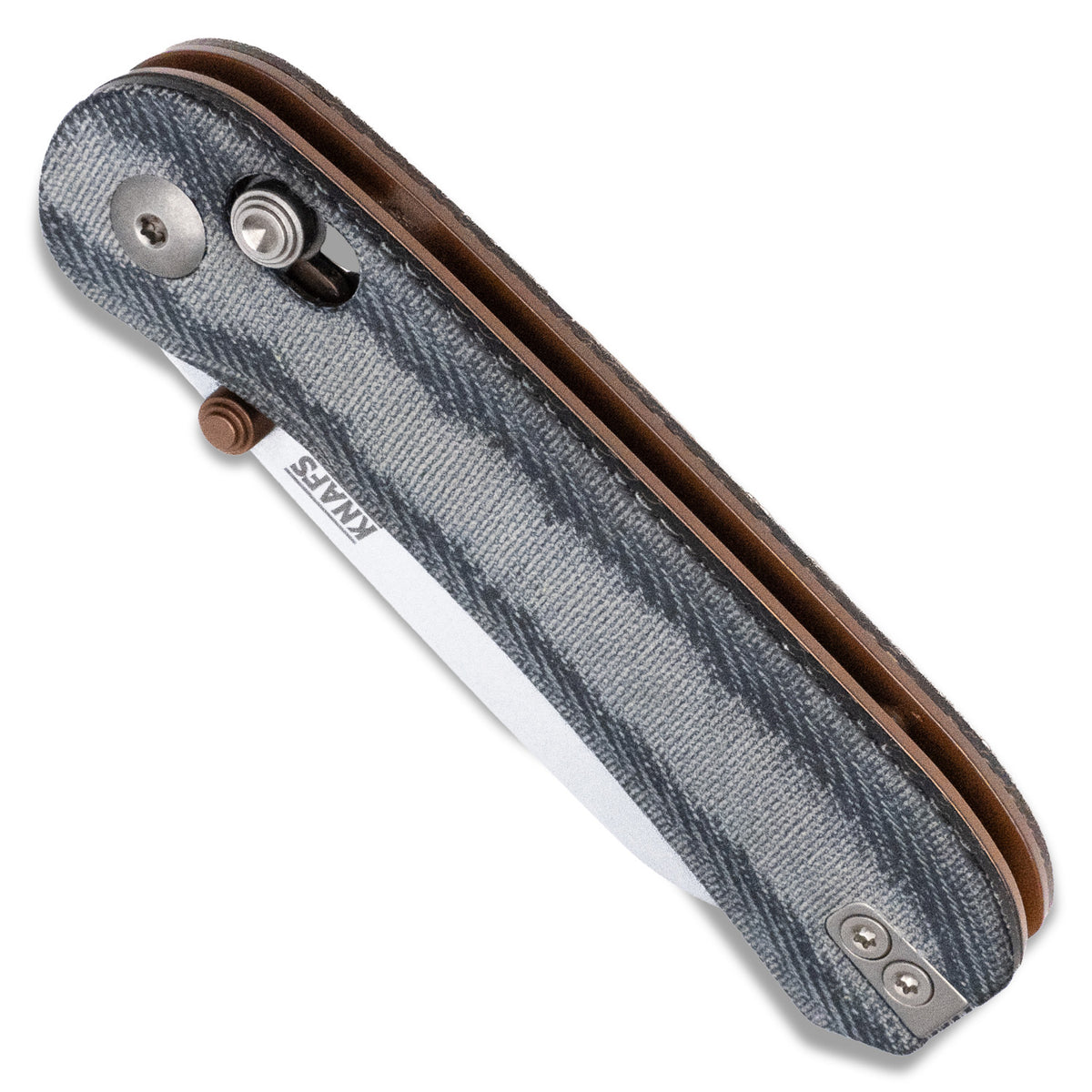 Lander 3 pocket knife with sheepsfoot blade and gray handle, open, studio product shot