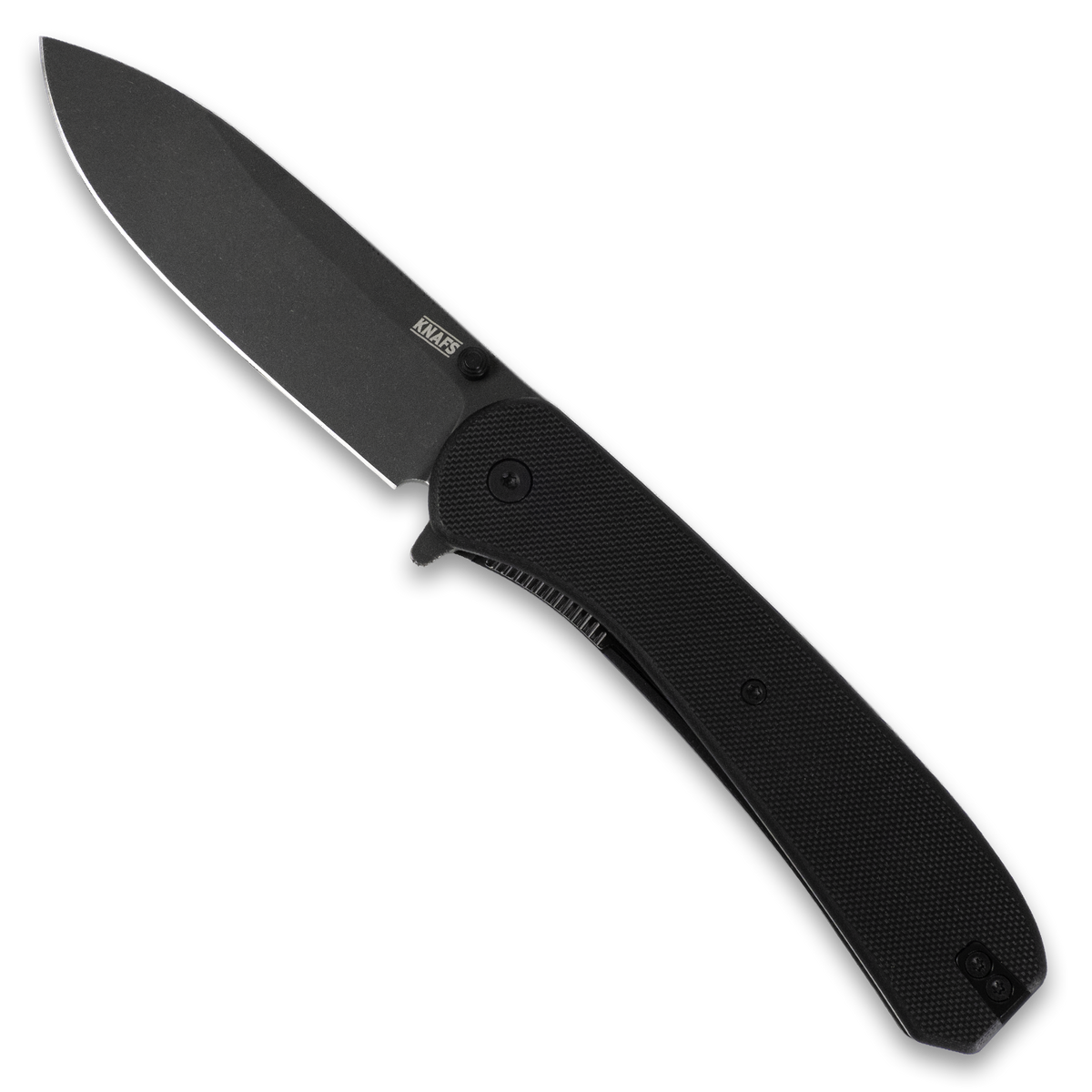 Lander 7 pocket knife with black G10 handle, open, front view