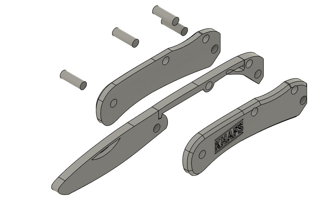 Niños Knife Kit 3D print, disassembled plastic training knife parts with screws