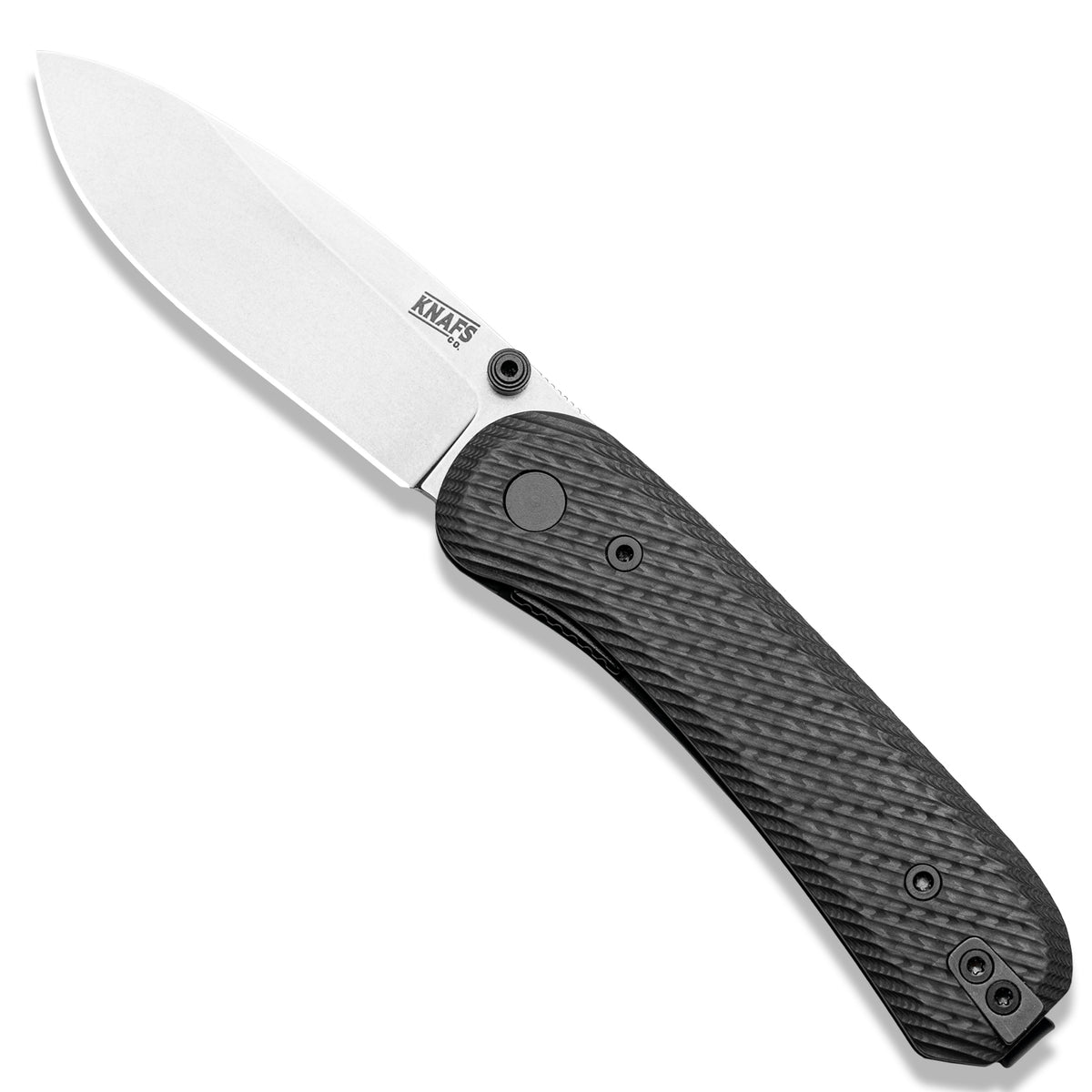 Lander 1 Knife Scales in Bias Carbon Fiber installed on an open knife, standalone shot