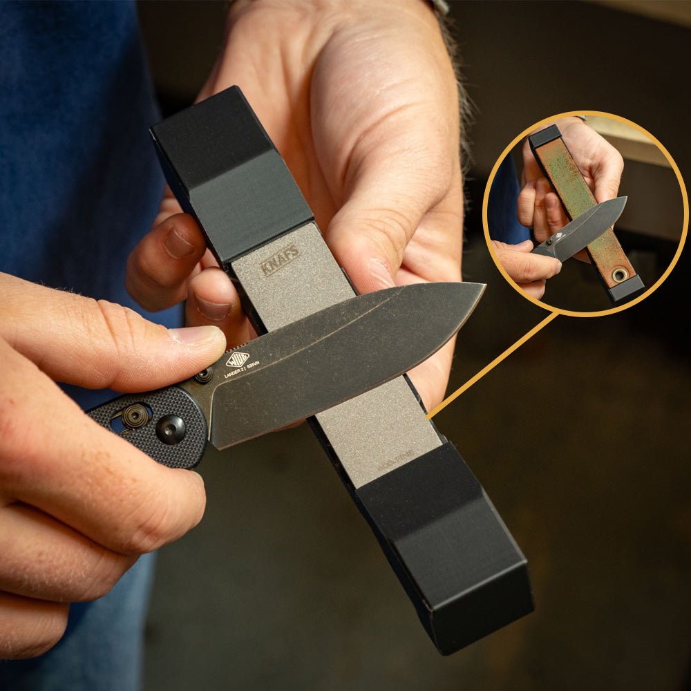 Loaded Docking Station Sharpening Bundle wall mount with a close-up detail of the sharpening rod