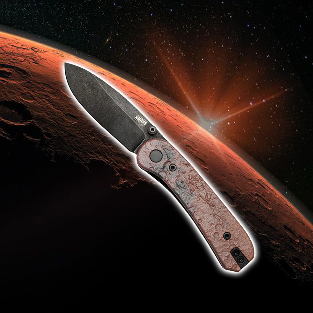 Lander 1 Pocket Knife 21st Anniversary Edition knife against a dramatic Mars-themed space background