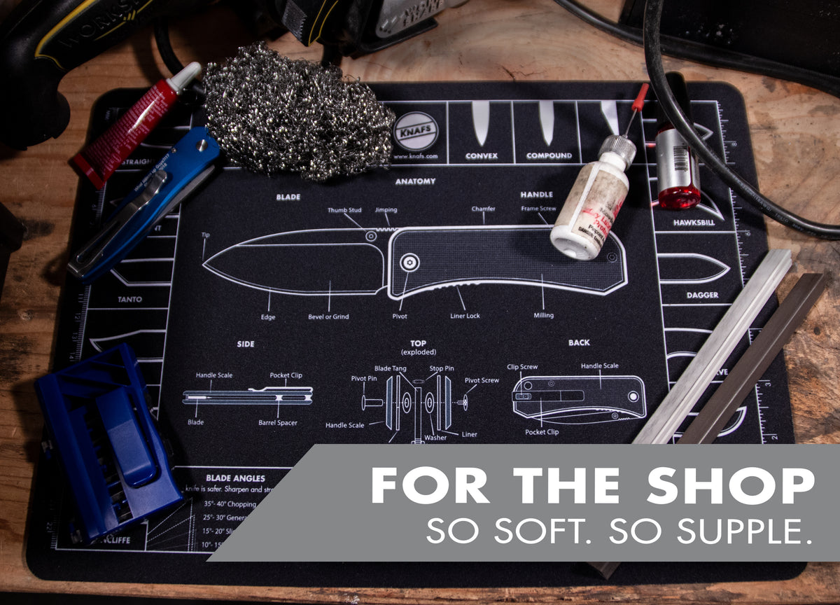 Knife Mouse Pad - Oversized Shop Mat 14 x 10" in the shop with tools