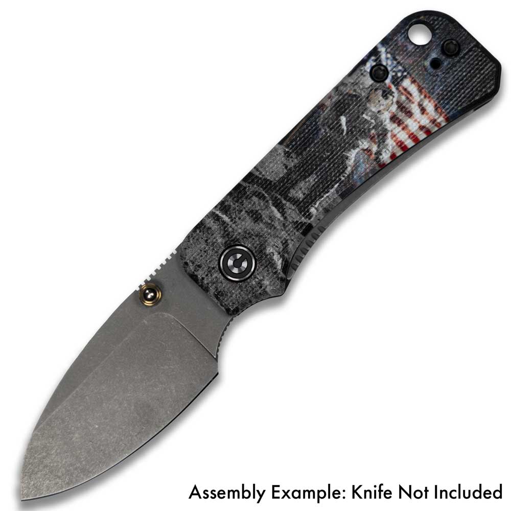 Space Kitty Civivi Baby Banter Scales installed on an open pocket knife with black blade, front view (assembly example, knife not included)