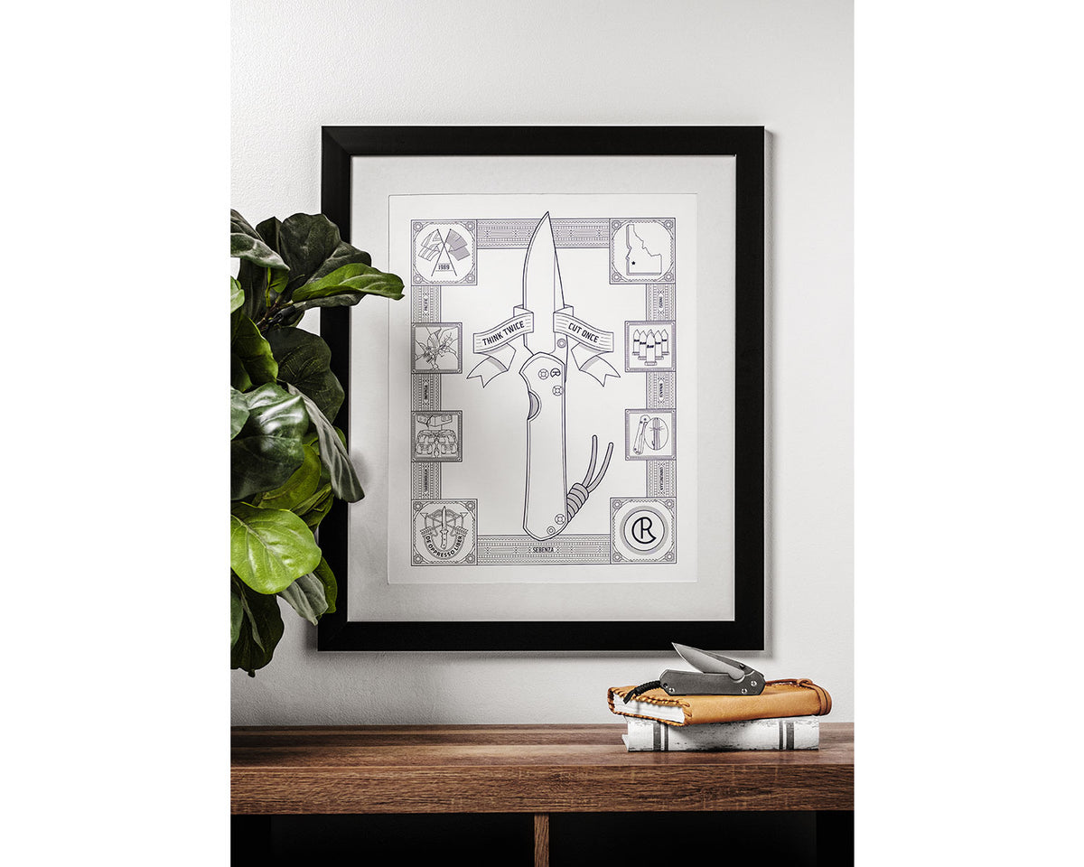 Sebenza Letterpress Premium Poster framed and leaning against a wall next to a potted plant
