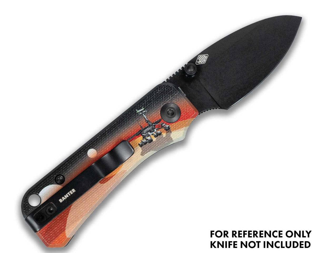 Mars Space Kitty Baby Banter Knife Scales installed on an open pocket knife, back view (reference image, knife not included)