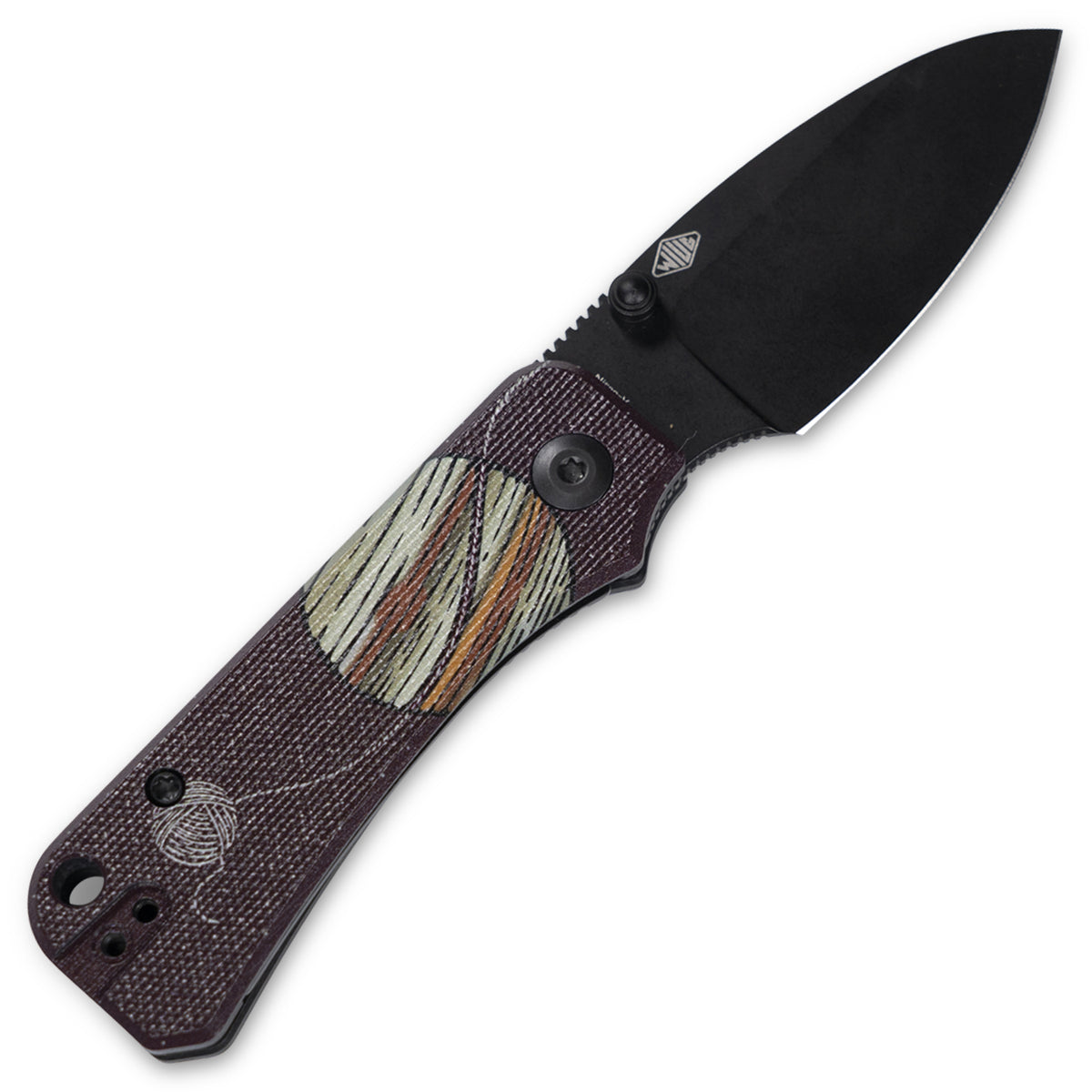 Jupiter Space Kitty Baby Banter Scales installed on an open pocket knife, back view