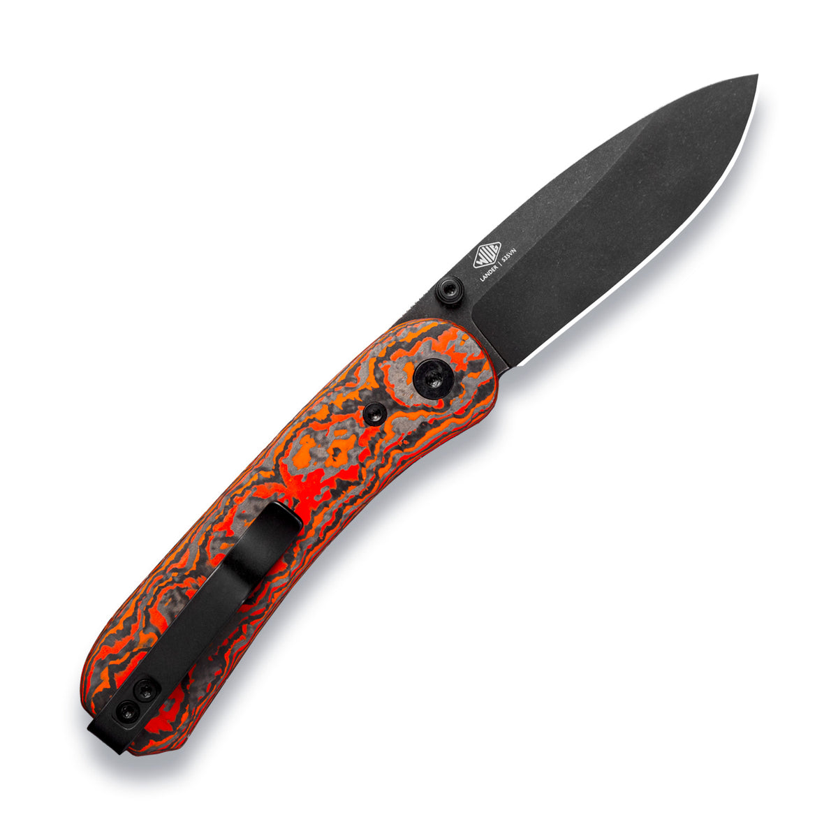 Lander Pocket Knife in Mars Valley Fat Carbon, open, back view