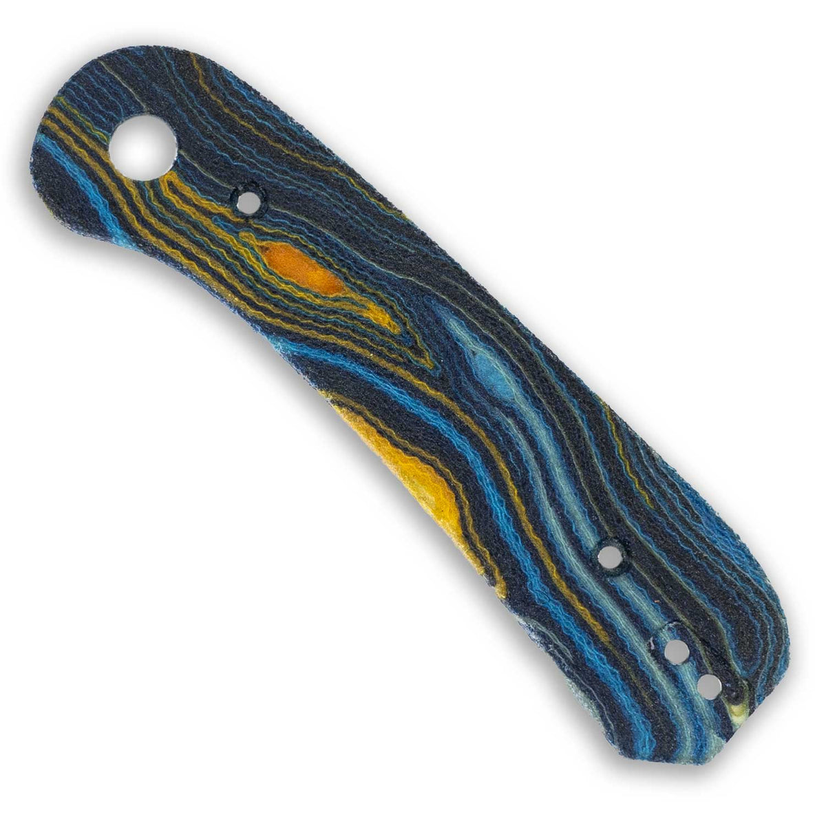 Lander 1 Knife Scales in Starry Night G-Carta, blue and multicolor swirled scale pair standing upright