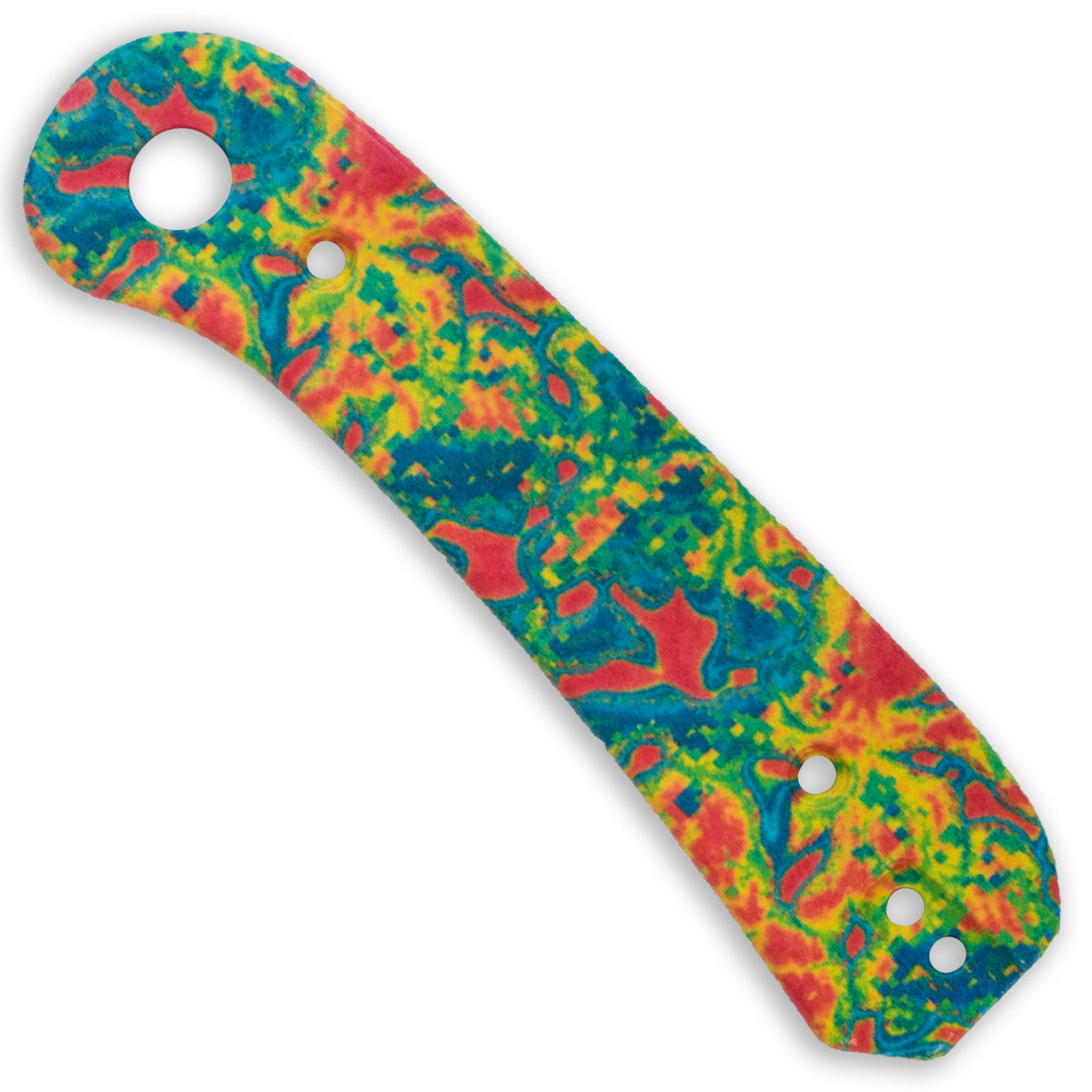 Lander 1 Knife Scales in Heatmap, single scale with vibrant multicolor tie-dye pattern