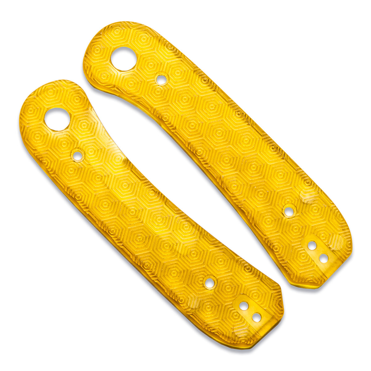 Lander 1 Knife Scales in Turtle Power Ultem, scale pair standing upright